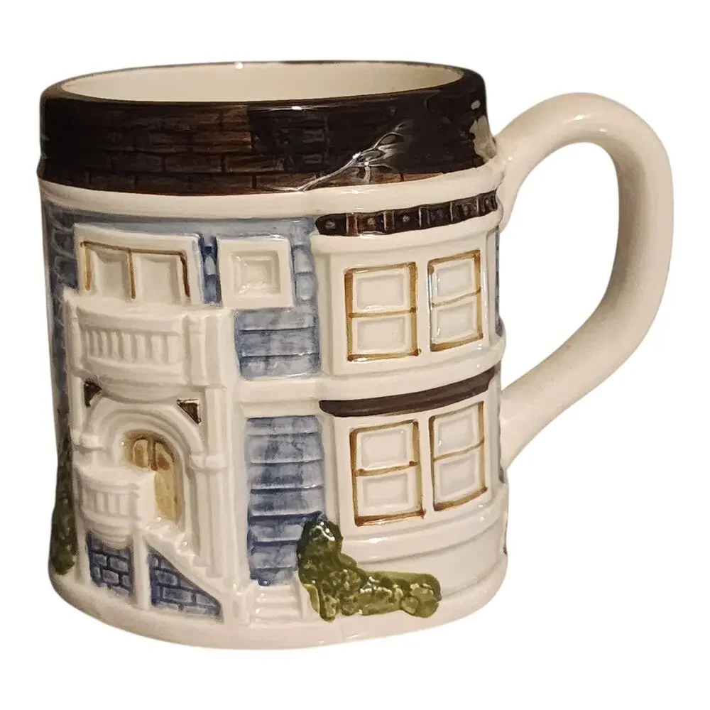 OTAGIRI Japan Blue Victorian Row House Vintage Ceramic Cup Mug